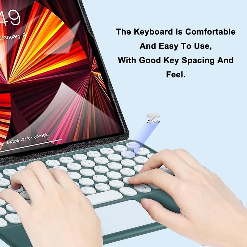 KUYHRF Wireless Keyboard with Touchpad, Ultra-Thin Rechargeable Bluetooth Keyboard Mini with Trackpad, Round Keys for iPad pro/iPad/iOS/Mac OS/Windows/Android (Dark Green) - Image 3